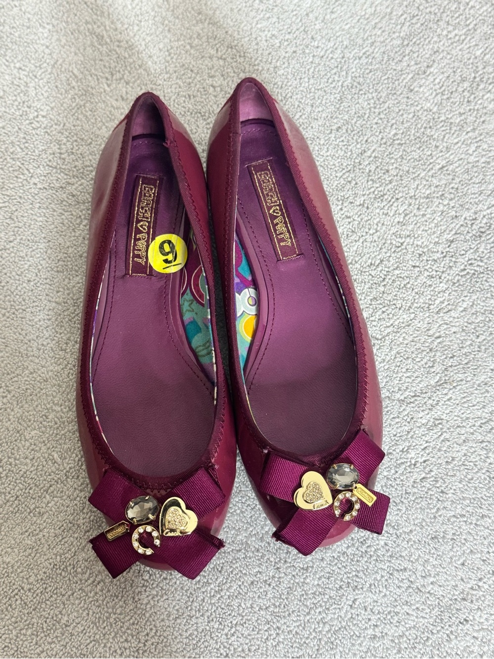 Coach Poppy Patent Leather Women's Burgundy Bow Ballet Flats